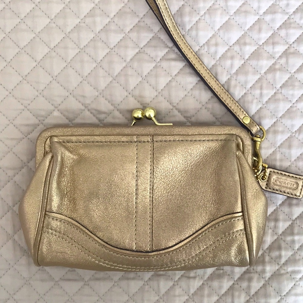 COACH Gold Wristlet Kiss Lock Frame